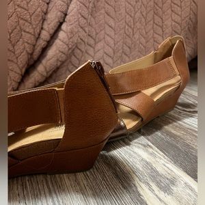 Strapy brown wedge heels